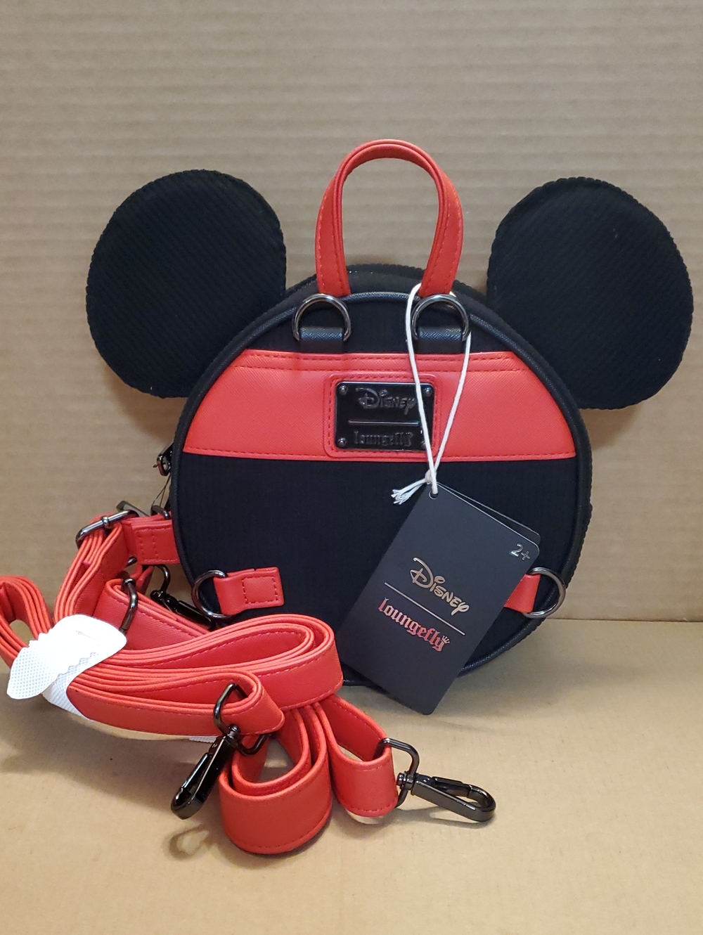 Loungefly Black and Red Mickey Ear Round Crossbody Bag/Backpack